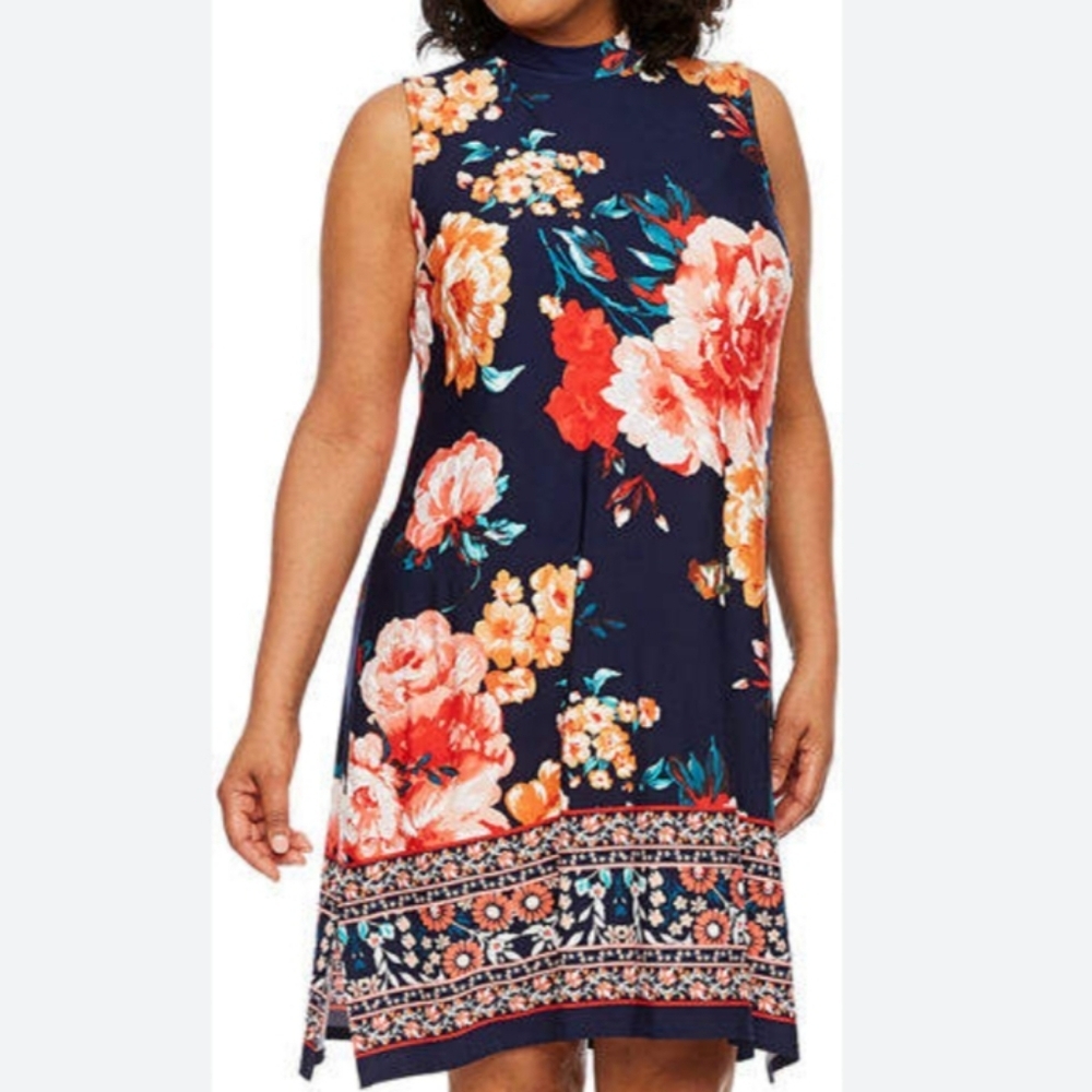 Tiana B Blue Floral Dress 14W BNWT